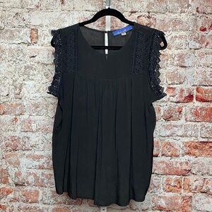Blue Rair Womenʻs Black Sleeveless Crochet Lace Trim Blouse Medium